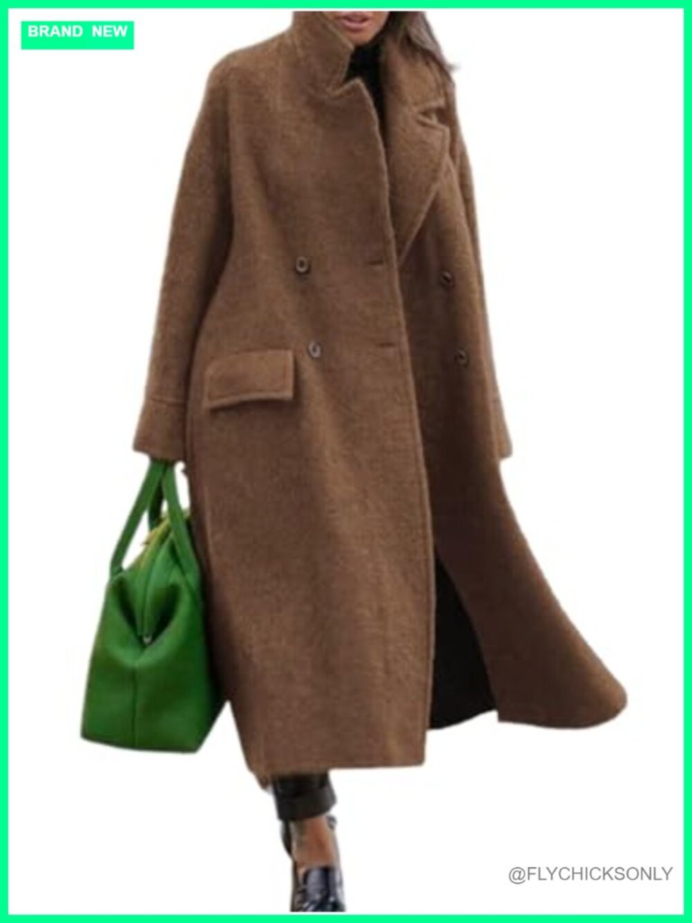 Long Wool Blend Pea Coat Double Breasted Notch Lapel Overcoat